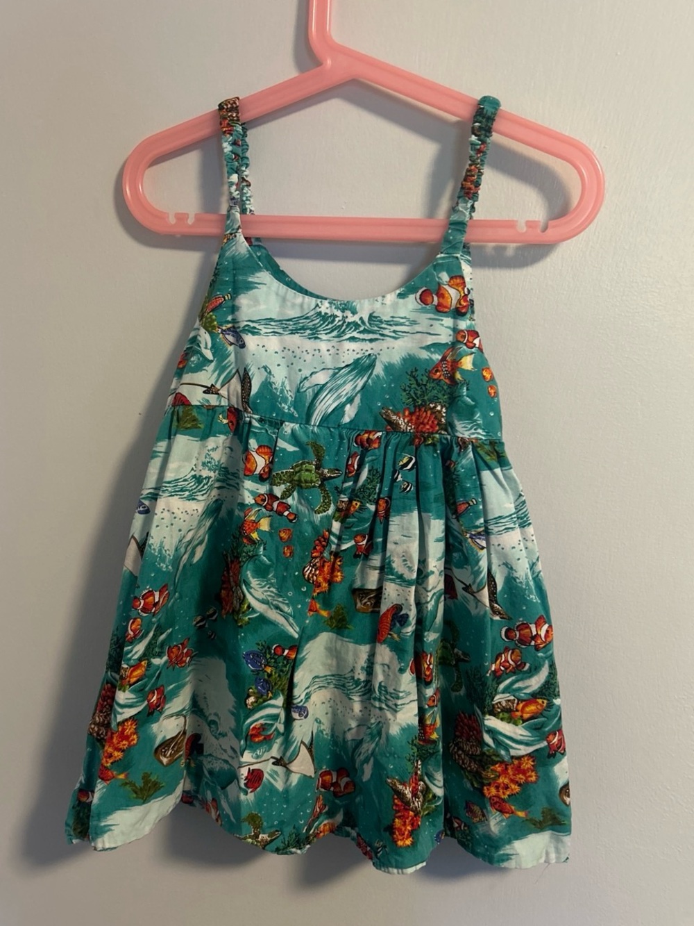 Turquoise Ocean Print Spaghetti-Strap Kids Dress